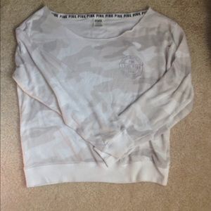 pink off the shoulder sweatshirt